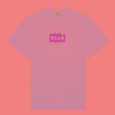 Мужская футболка MSGM Box Comics Crew Neck, цвет розовый, размер L