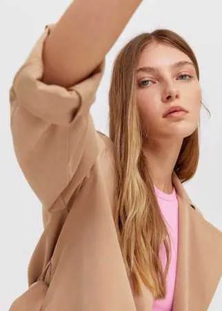 Stradivarius Короткий Тренч Из Струящейся Ткани Бежевый M