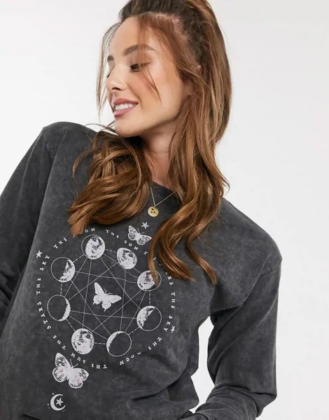 Свитшот с принтом ASOS DESIGN-Серый