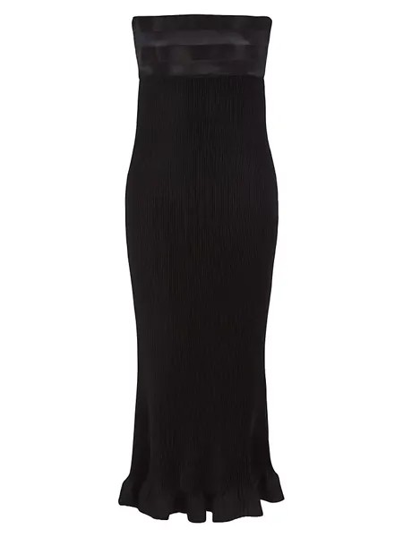 Платье миди без бретелек с воланами Giorgio Armani, черный
