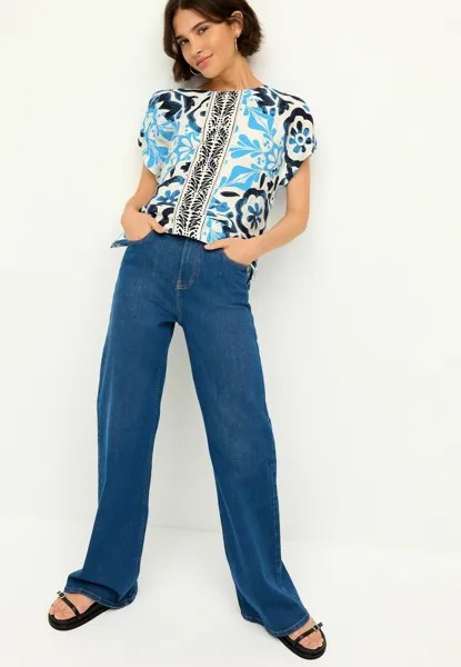 Блуза GATHERED SHORT SLEEVE TEXTURED BOXY PETITE Next, синий
