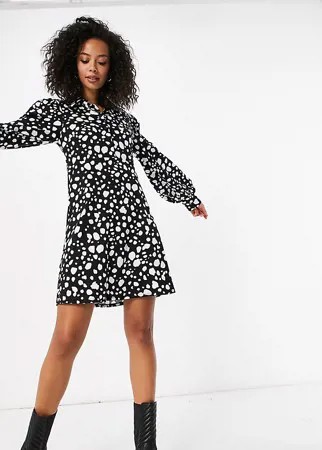 Платье-рубашка мини с черно-белым леопардовым принтом ASOS DESIGN Tall-Белый