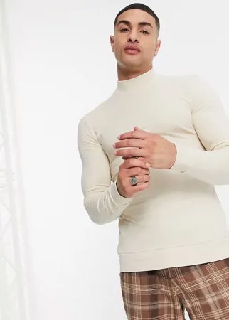 Бежевый облегающий свитшот с воротником-стойкой из смесового хлопка ASOS DESIGN-Светло-бежевый цвет