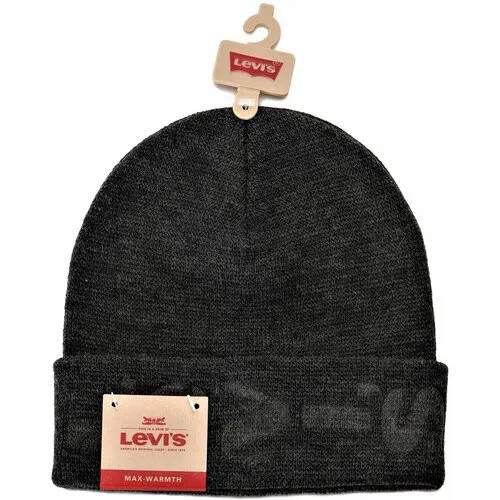 Шапка бини Levi's, вязаная, размер OS, серый
