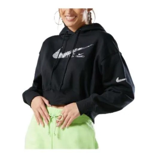 Толстовка (WMNS) Nike Sportswear Swoosh Fleece Pullover Hoodie 'Black White', черный