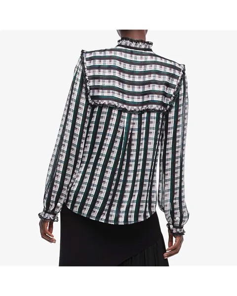 Блуза Jason Wu Striped Plaid Print Ruffle Blouse, цвет Cactus Rose Multi