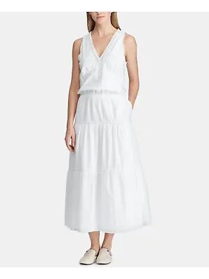 RALPH LAUREN Белое женское вечернее платье-футляр без рукавов с V-образным вырезом длиной до чайного листа 4