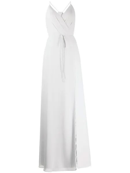 Вечернее платье с вырезом халтер и поясом Marchesa Notte Bridesmaids, серый