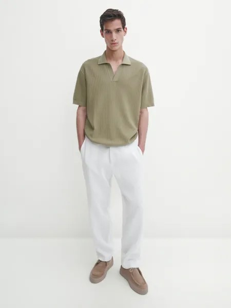 Трикотажная рубашка-поло с тканевой деталью Massimo Dutti, зеленый