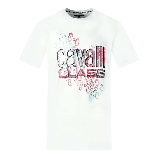 Футболка с ярким леопардовым принтом и логотипом Cavalli Class, белый