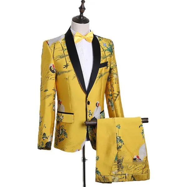 Мужские костюмы в китайском стиле золотого цвета, последние модные мужские костюмы под смокинг, вечерние спортивные пиджаки для выпускного, костюм из 2-х предметов, пиджак и штаны