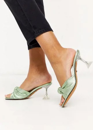 Зеленые мюли на каблуке с эффектом металлик Topshop-Зеленый