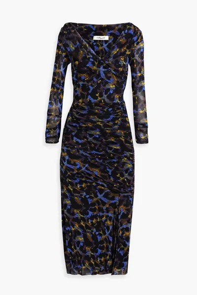 Платье миди Ganesa из эластичной сетки со сборками и принтом Diane Von Furstenberg, черный