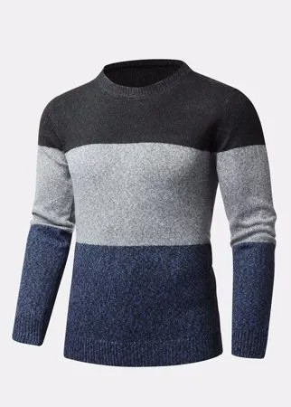 Мужские свитера-пуловеры с цветными блоками в стиле пэчворк Шея