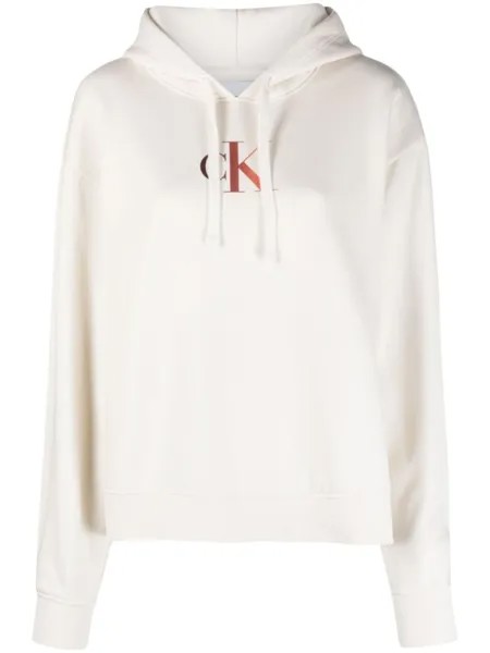 Calvin Klein Jeans monogram-print drawstring hoodie, нейтральный цвет
