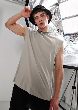 Бежевая oversized-майка с окантовкой на вороте ASOS DESIGN-Светло-бежевый