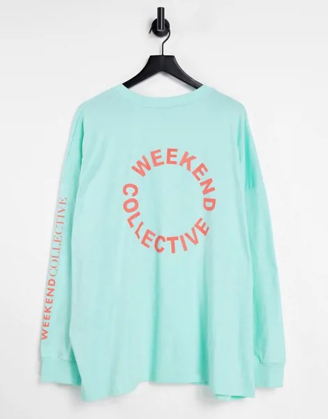 Мятный oversized-лонгслив с логотипом на спине ASOS Weekend Collective Curve-Зеленый