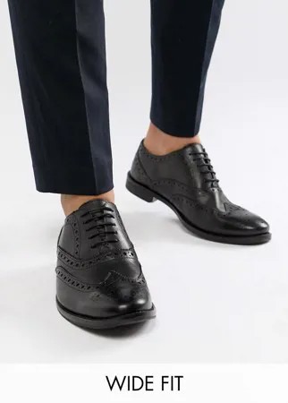 Черные кожаные броги для широкой стопы ASOS DESIGN-Черный