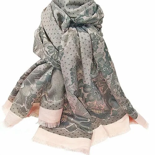 Палантин ,180х70 см, серый/розовый