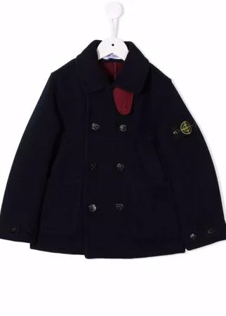 Stone Island Junior двубортное пальто из смесовой шерсти