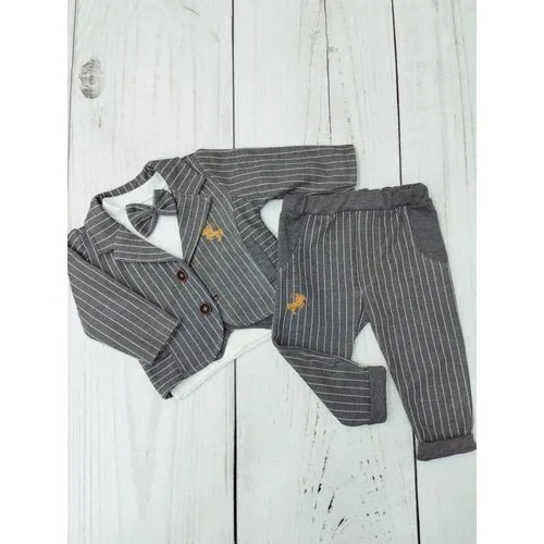 Комплект одежды   для мальчиков, лонгслив и брюки и жилет и бабочка и пиджак, нарядный стиль, размер 68, серый