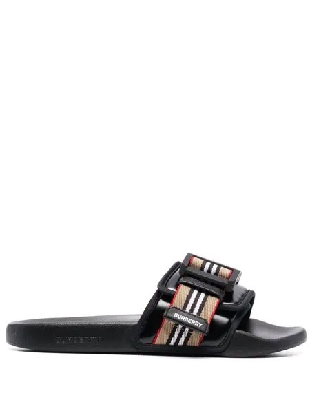 Burberry Icon Stripe buckled slides