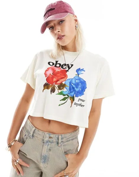 Белая футболка с узором роз Obey