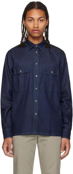 Джинсовая рубашка с карманами и клапаном цвета индиго PS by Paul Smith