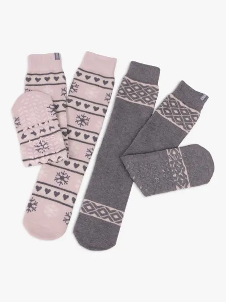 Носки-тоут Fairisle Slipper Bed Socks, 2 шт., серый/розовый