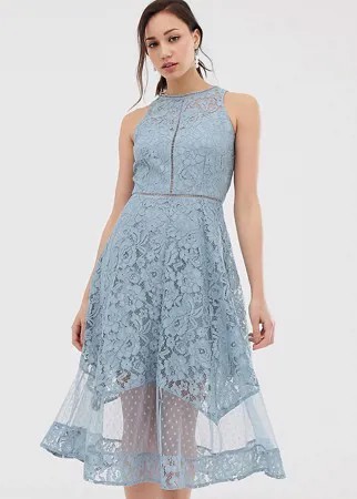 Кружевное приталенное платье миди для выпускного Little Mistress Tall-Синий