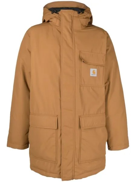 Carhartt WIP пальто с капюшоном и нашивкой-логотипом, коричневый
