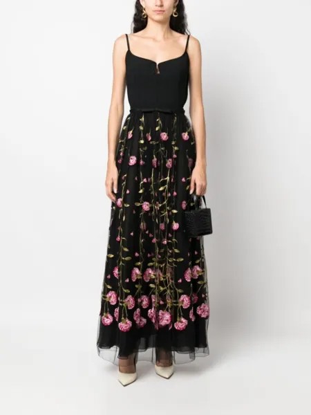 Giambattista Valli юбка макси из тюля с цветочной вышивкой, черный