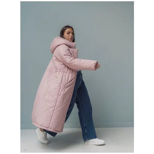 Пальто  Modress зимнее, силуэт прямой, удлиненное, размер 54, розовый