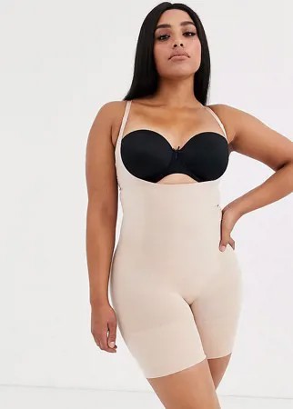 Бежевое корректирующее боди с очень плотной посадкой и открытой грудью Spanx Plus Size-Бежевый