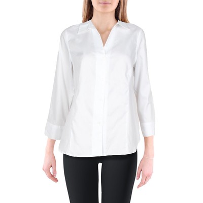 Anne Klein Женская белая хлопковая приталенная рубашка на пуговицах BHFO 1823