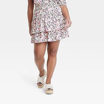 Женская многоярусная мини-юбка — универсальная нить кремового цвета с цветочным принтом 3X