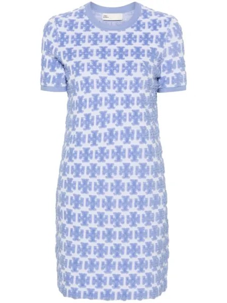 Tory Burch платье из букле с монограммой Double T, синий