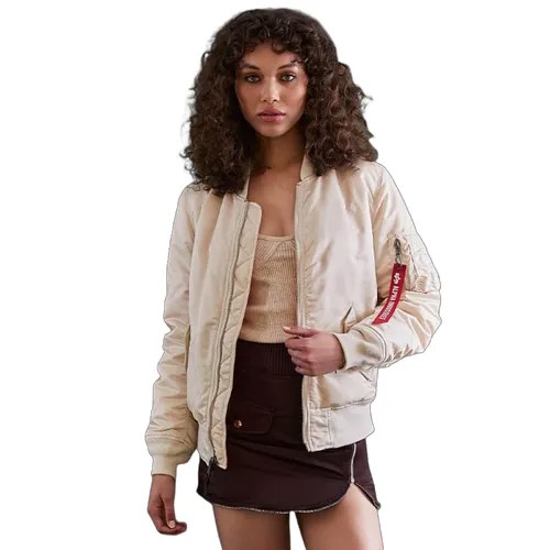 Бомбер  ALPHA INDUSTRIES, средней длины, силуэт прямой, карманы, водонепроницаемая, ветрозащитная, подкладка, без капюшона, манжеты, размер M, бежевый