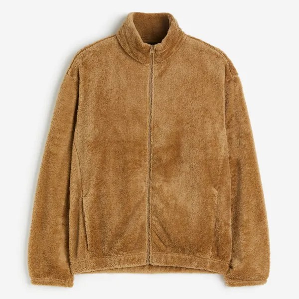 Толстовка H&M Loose Fit Shirt in Teddy Fleece, темно-бежевый