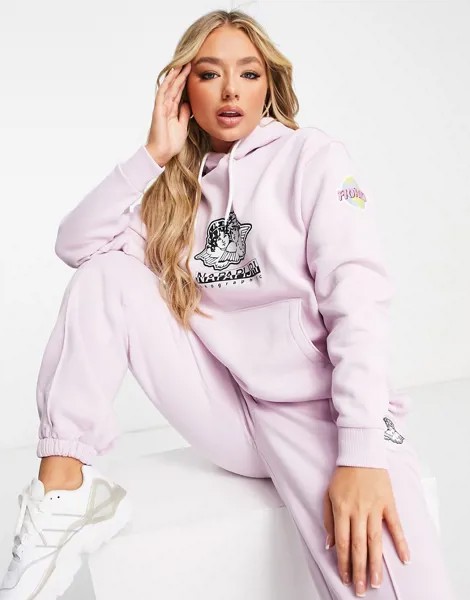 Худи розового цвета с рисунком ангела Napapijri x Fiorucci-Розовый цвет