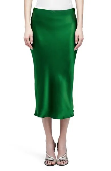 LAGENCE Treetop Зеленая юбка-комбинация миди из шелкового атласа с косым кроем Perin XS = 2