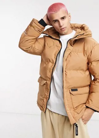 Бежевая дутая куртка в стиле oversize с карманами Sixth June-Коричневый