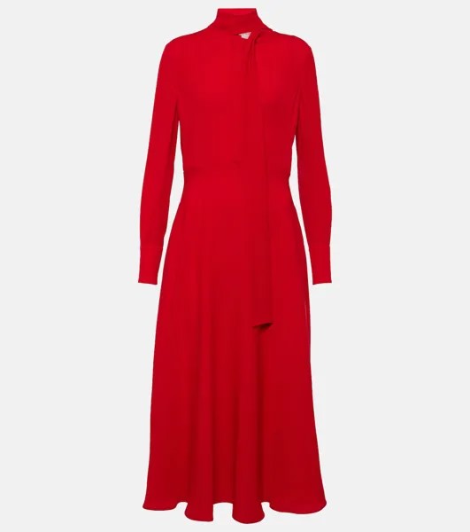 Шелковое платье миди с завязками на воротнике Valentino, красный