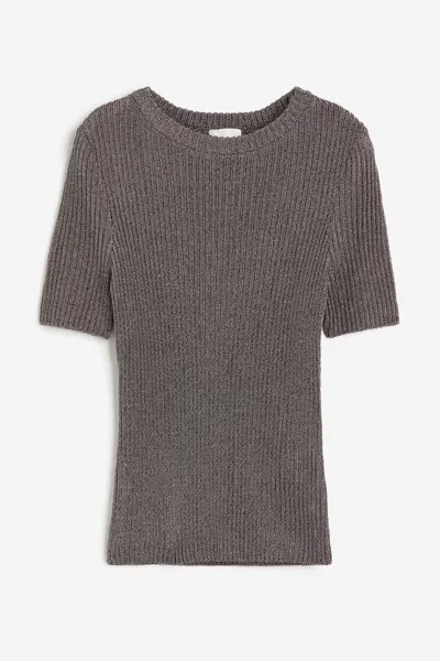 Топ H&M Metallic Rib-knit, серый/серебристый