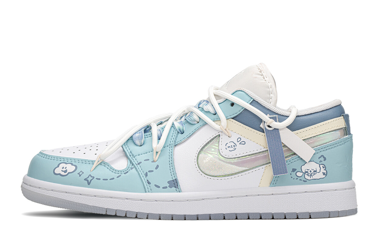 Кроссовки Air Jordan 1 Vintage Basketball Shoes Women's Low-top White/blue, синий/белый