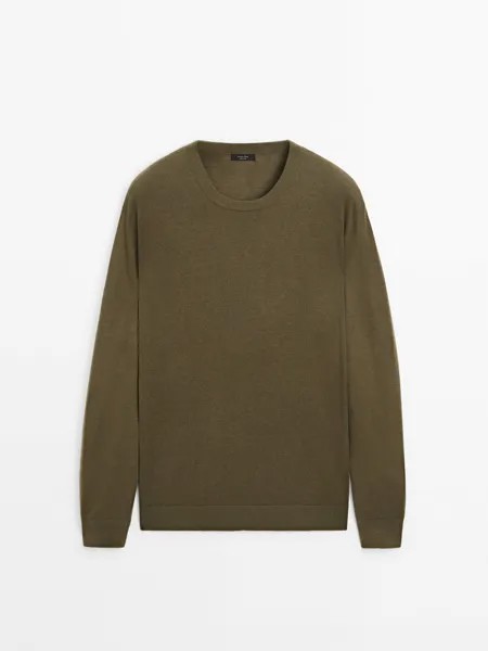 Свитер с круглым вырезом из смесовой шерсти Massimo Dutti, хаки