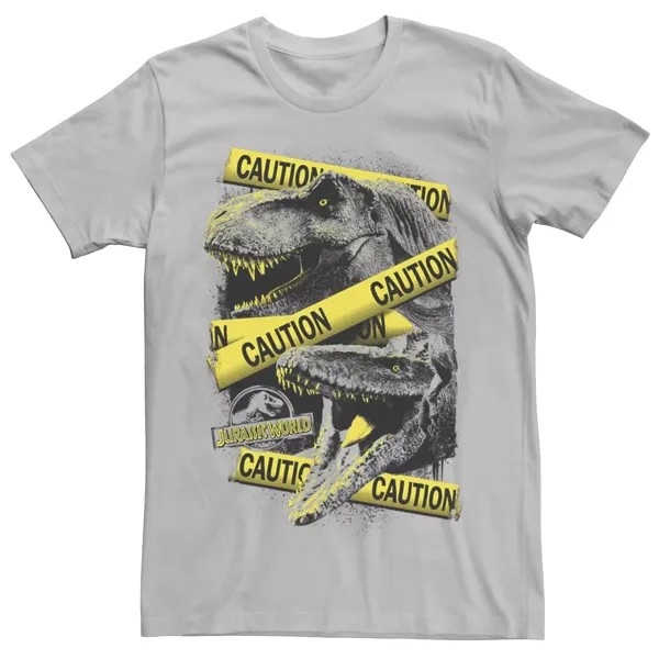 Мужская футболка Jurassic World Two Dinosaur Caution Splatter Licensed Character, серебристый
