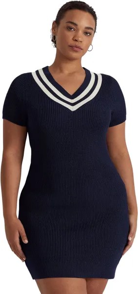 Платье-свитер размера плюс из хлопковой смеси крикет LAUREN Ralph Lauren, цвет French Navy/Mascarpone Cream