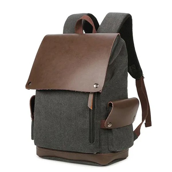 Рюкзак мужской, тканевый, для ноутбука, однотонный, кожаный, на молнии