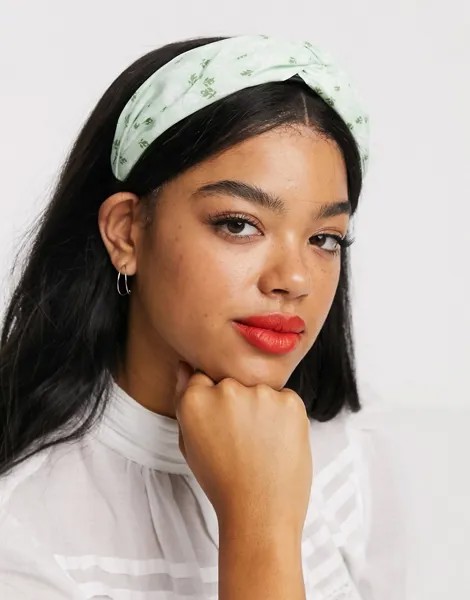 Зеленый ободок с узлом и цветочным принтом ASOS DESIGN